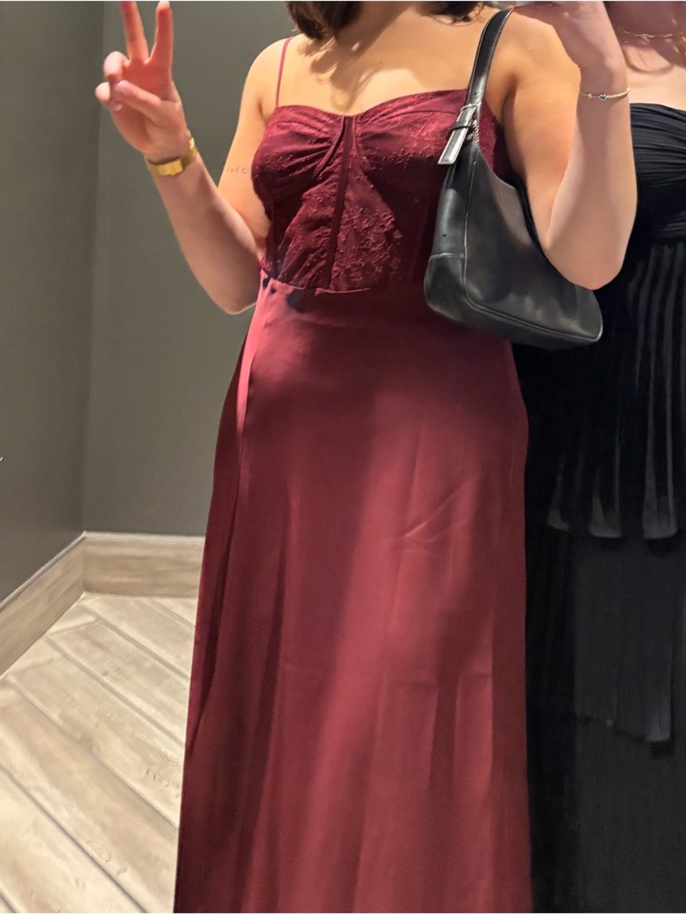 ASTR the Label Maroon Satin Slip Dress with Lace Bodice - Wedding Guest Dress